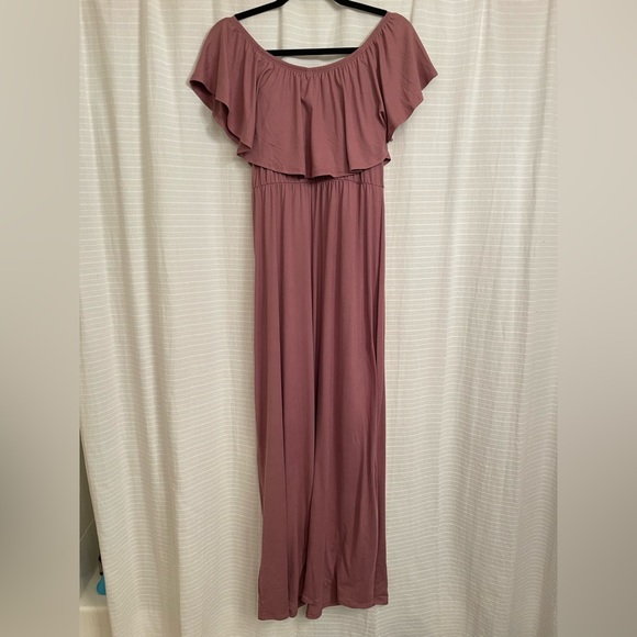 NWT Dusty Pink Ruffled Open Shoulder Maternity Dress - Picture 5 of 8
